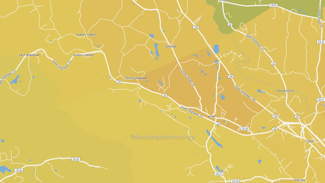 Map of the best neighborhoods in the 12405 area, with better matches in green and worse matches in red