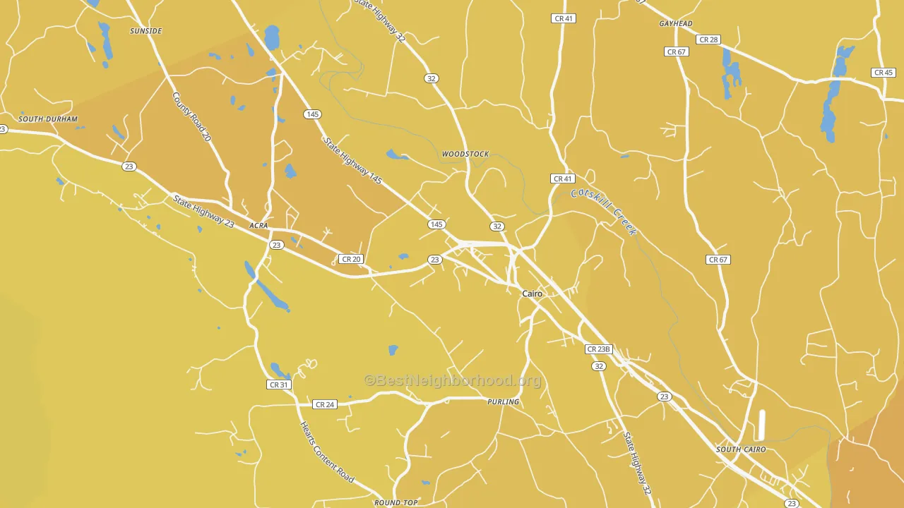 Map of the best neighborhoods in the 12413 area, with better matches in green and worse matches in red