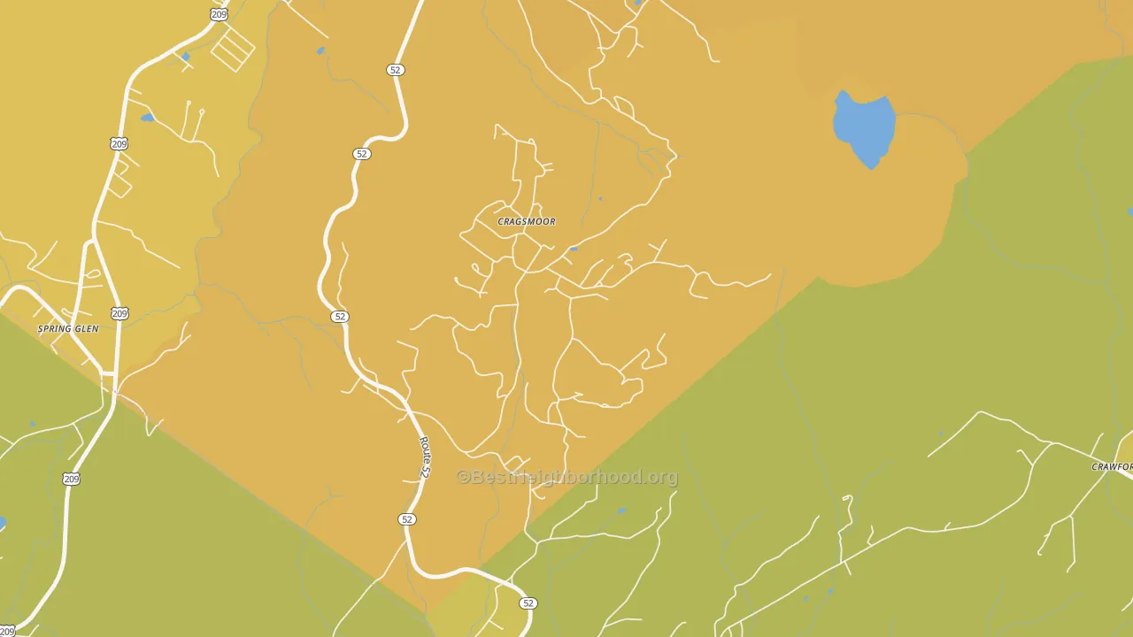 Map of the best neighborhoods in the 12420 area, with better matches in green and worse matches in red