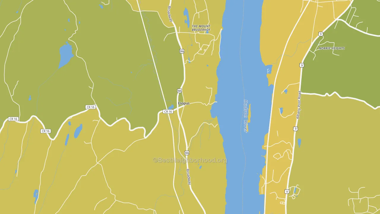 Map of the best neighborhoods in the 12429 area, with better matches in green and worse matches in red