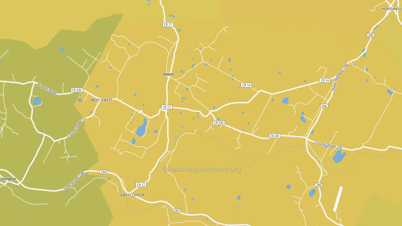 Map of the best neighborhoods in the 12444 area, with better matches in green and worse matches in red