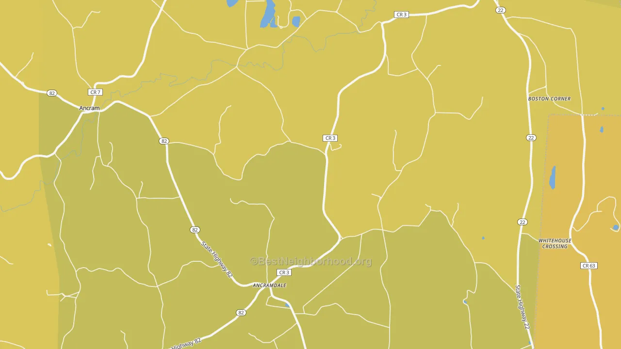 Map of the best neighborhoods in the 12503 area, with better matches in green and worse matches in red