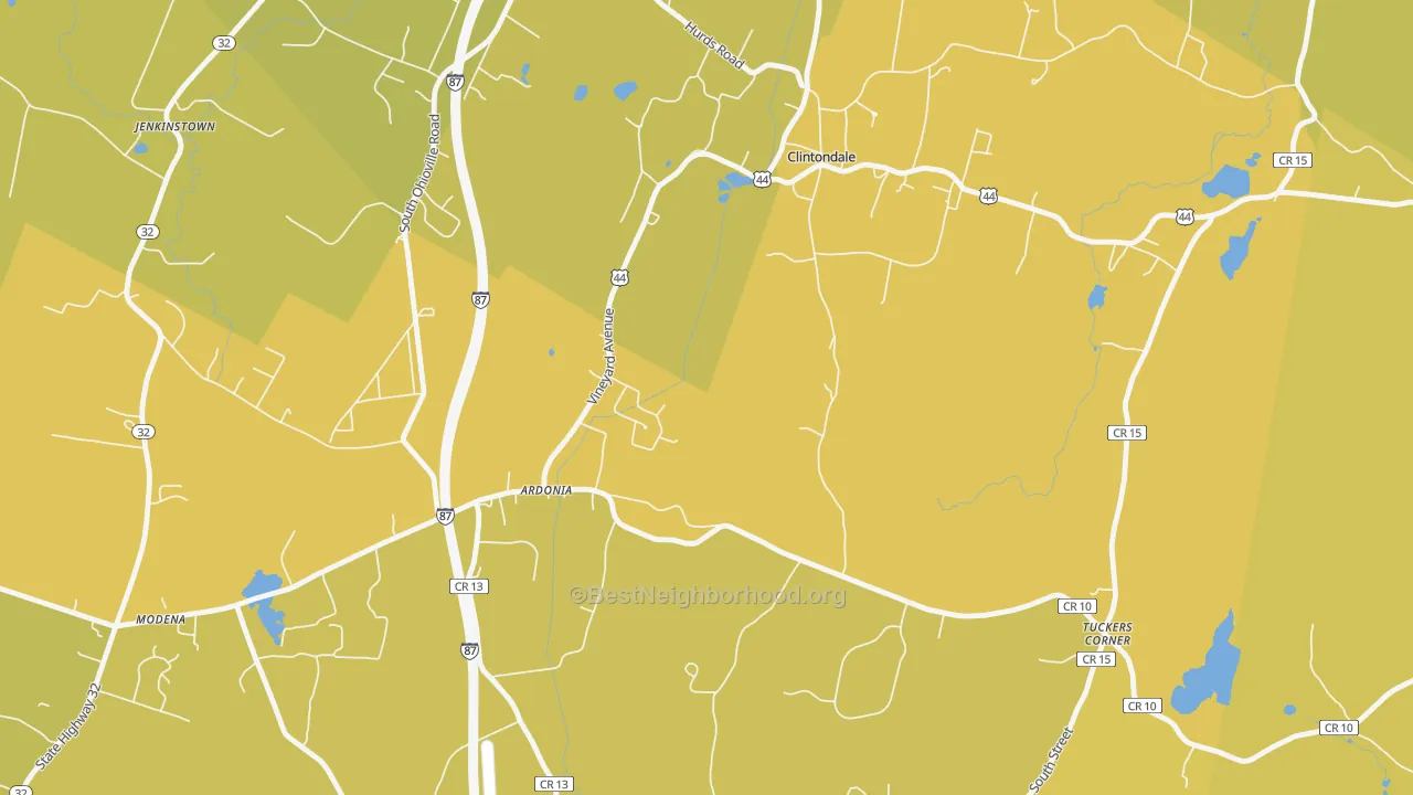 Map of the best neighborhoods in the 12515 area, with better matches in green and worse matches in red
