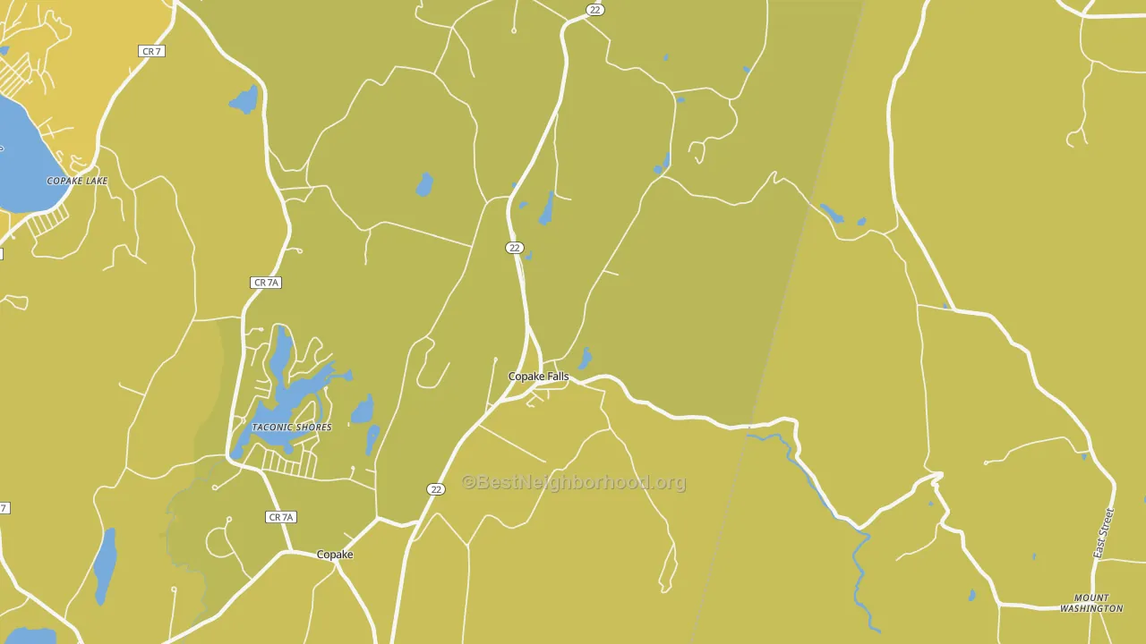 Map of the best neighborhoods in the 12517 area, with better matches in green and worse matches in red
