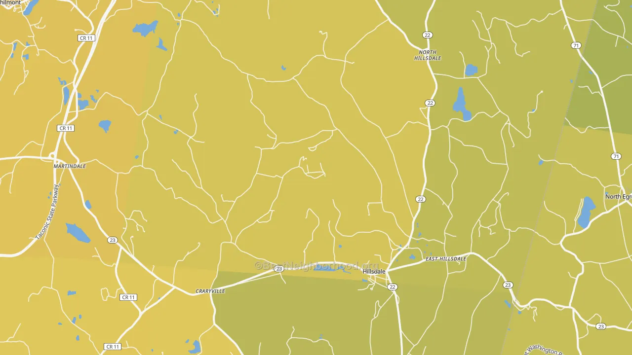 Map of the best neighborhoods in the 12529 area, with better matches in green and worse matches in red