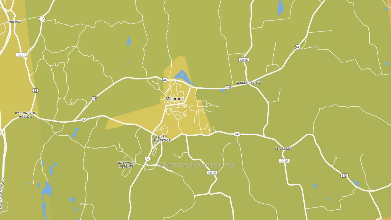 Map of the best neighborhoods in the 12545 area, with better matches in green and worse matches in red