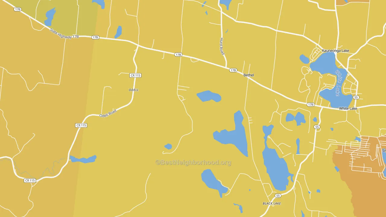 Map of the best neighborhoods in the 12720 area, with better matches in green and worse matches in red