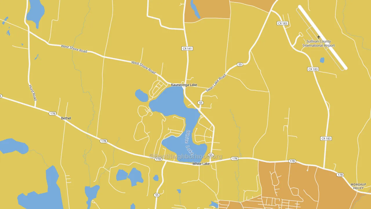Map of the best neighborhoods in the 12749 area, with better matches in green and worse matches in red