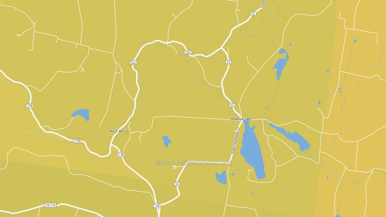 Map of the best neighborhoods in the 12750 area, with better matches in green and worse matches in red