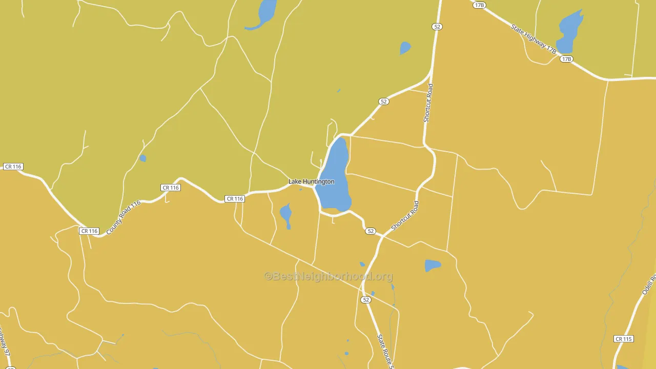 Map of the best neighborhoods in the 12752 area, with better matches in green and worse matches in red