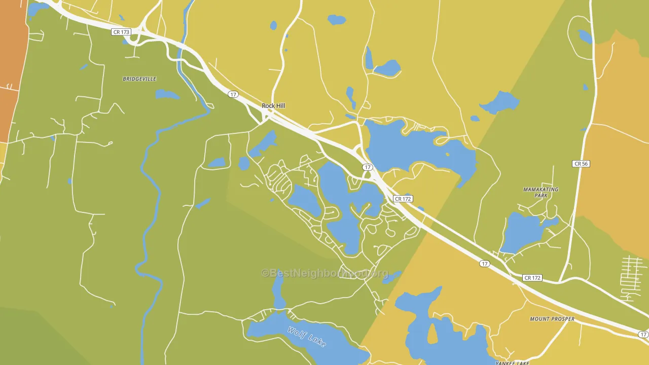 Map of the best neighborhoods in the 12775 area, with better matches in green and worse matches in red