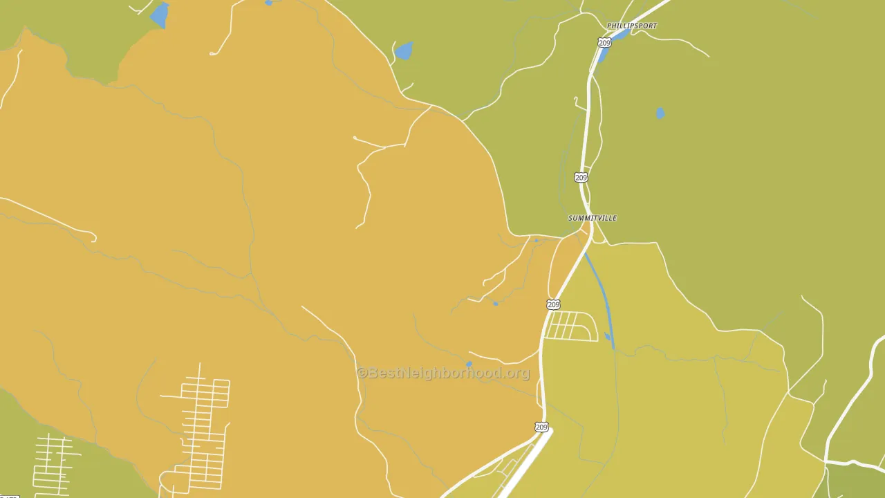 Map of the best neighborhoods in the 12781 area, with better matches in green and worse matches in red