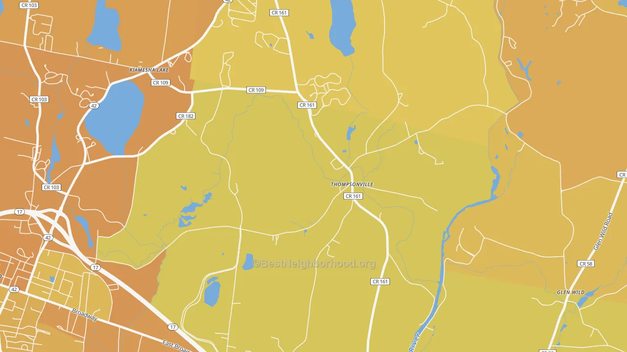 Map of the best neighborhoods in the 12784 area, with better matches in green and worse matches in red