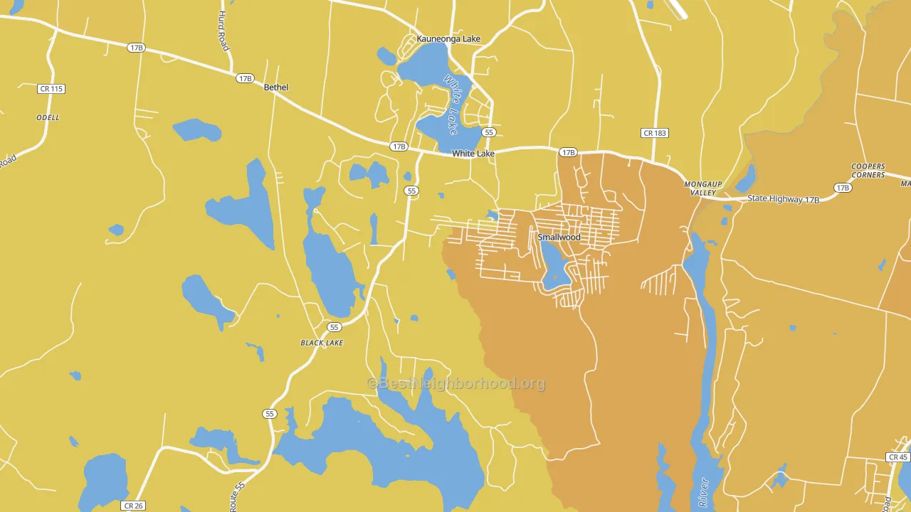 Map of the best neighborhoods in the 12786 area, with better matches in green and worse matches in red