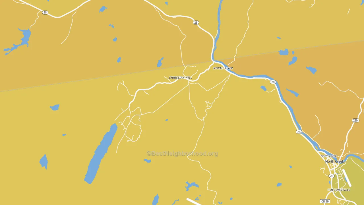 Map of the best neighborhoods in the 12856 area, with better matches in green and worse matches in red