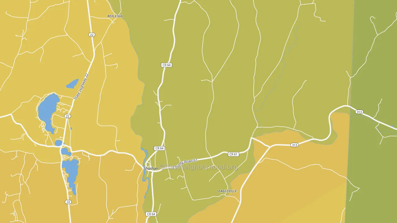 Map of the best neighborhoods in the 12873 area, with better matches in green and worse matches in red