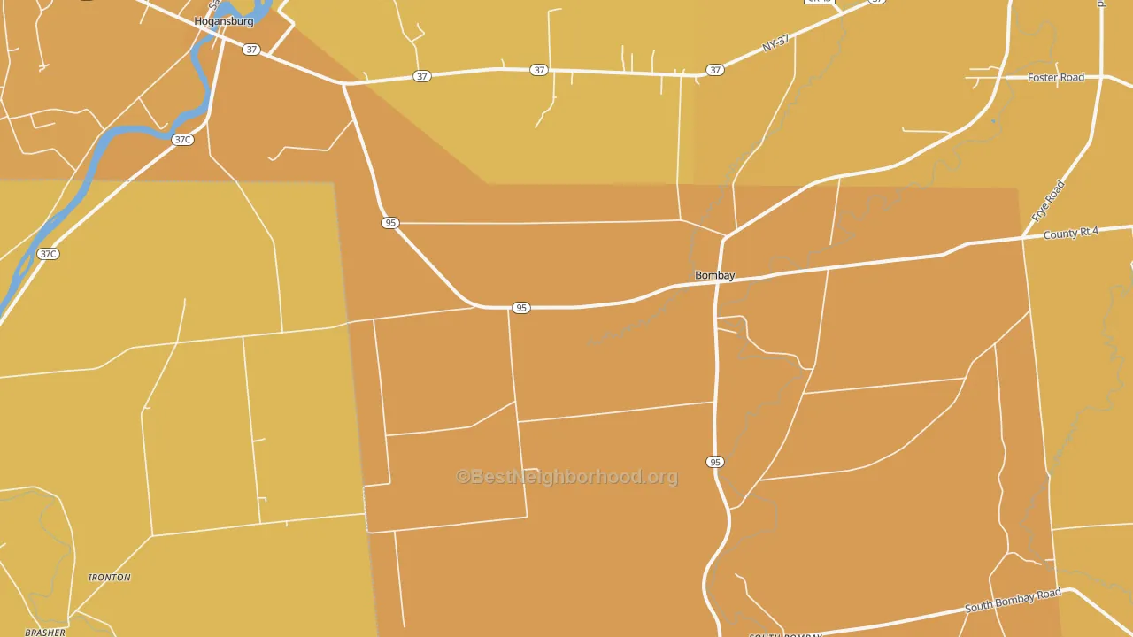 Map of the best neighborhoods in the 12914 area, with better matches in green and worse matches in red