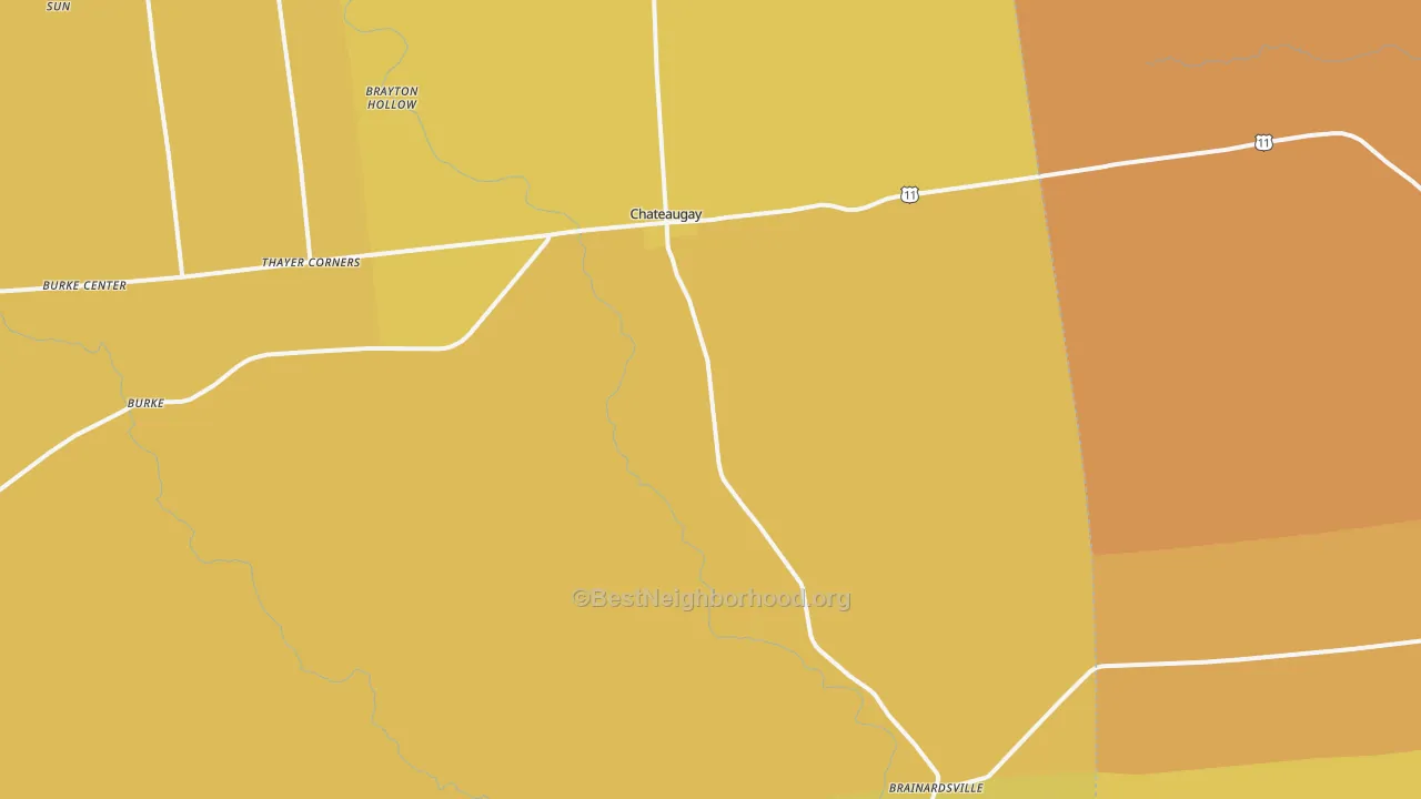 Map of the best neighborhoods in the 12920 area, with better matches in green and worse matches in red