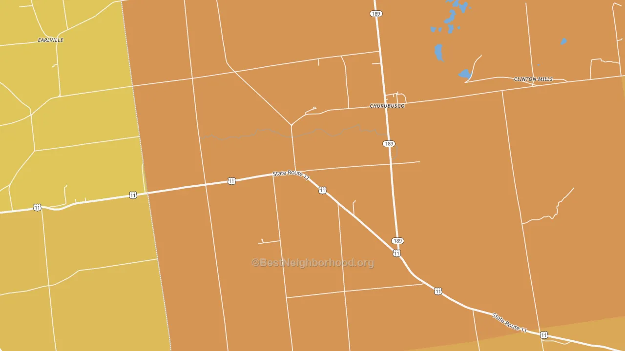 Map of the best neighborhoods in the 12923 area, with better matches in green and worse matches in red