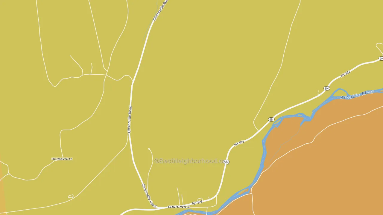 Map of the best neighborhoods in the 12924 area, with better matches in green and worse matches in red