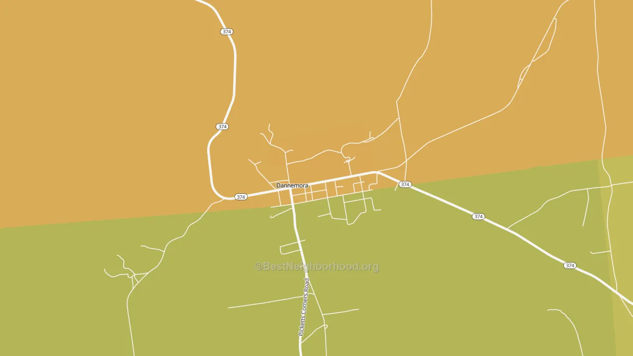 Map of the best neighborhoods in the 12929 area, with better matches in green and worse matches in red