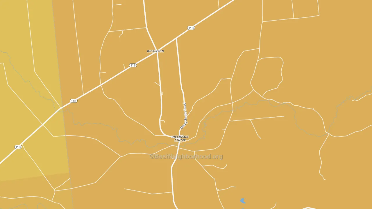 Map of the best neighborhoods in the 12930 area, with better matches in green and worse matches in red