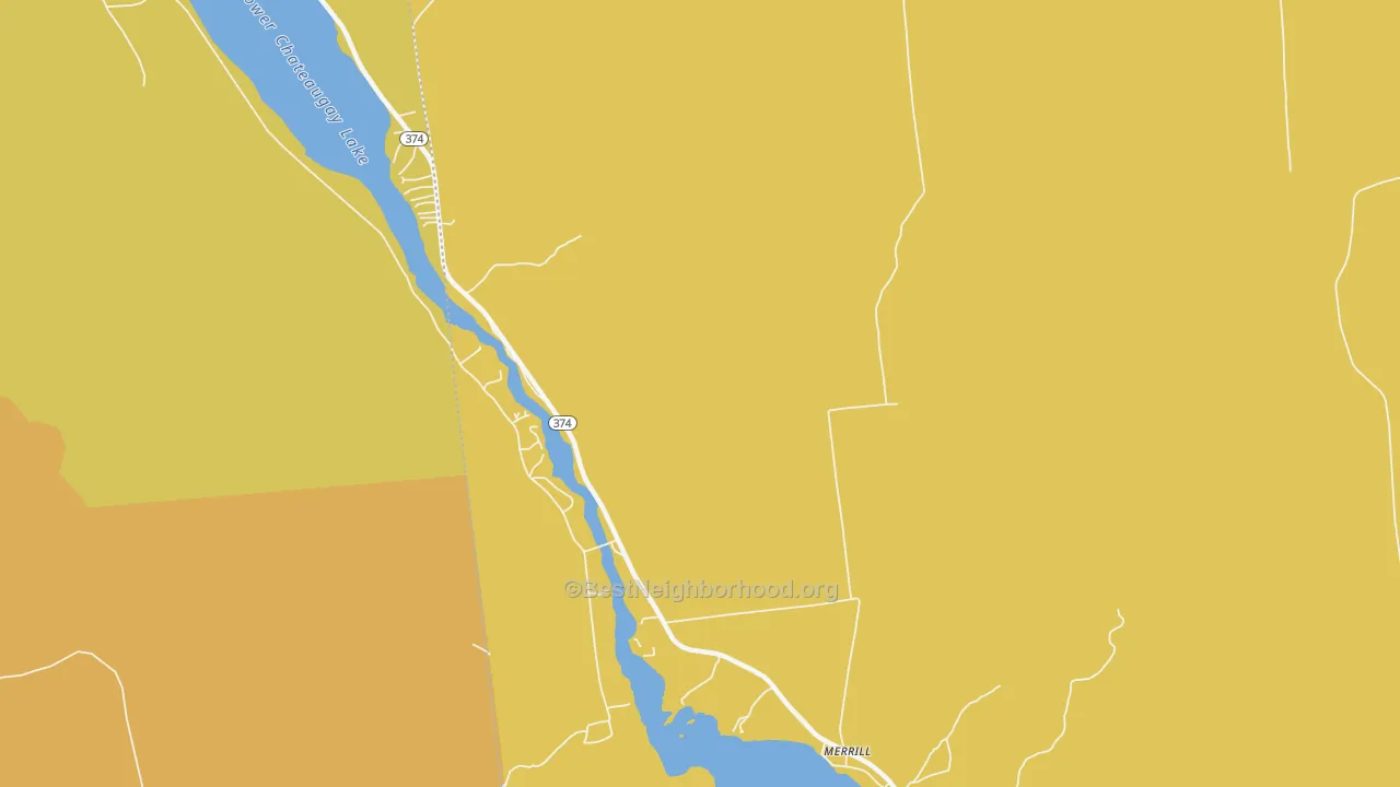 Map of the best neighborhoods in the 12955 area, with better matches in green and worse matches in red
