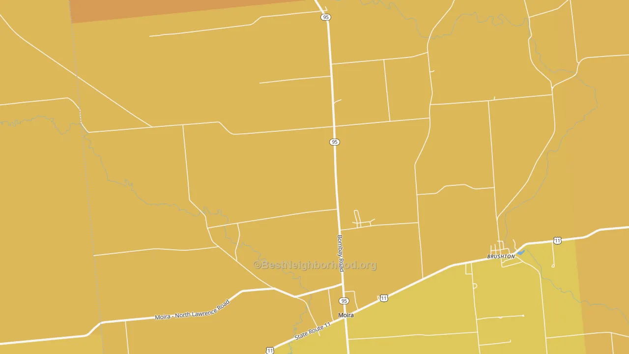 Map of the best neighborhoods in the 12957 area, with better matches in green and worse matches in red