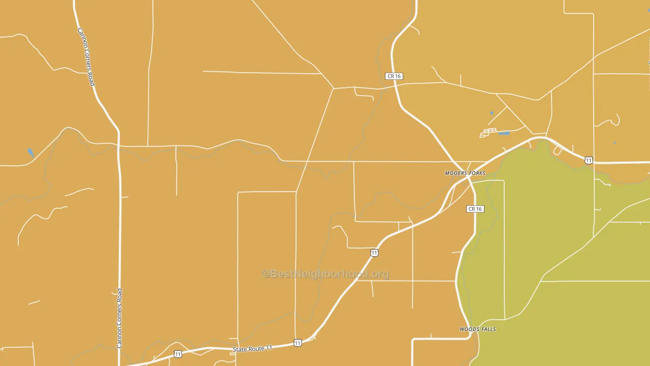 Map of the best neighborhoods in the 12959 area, with better matches in green and worse matches in red