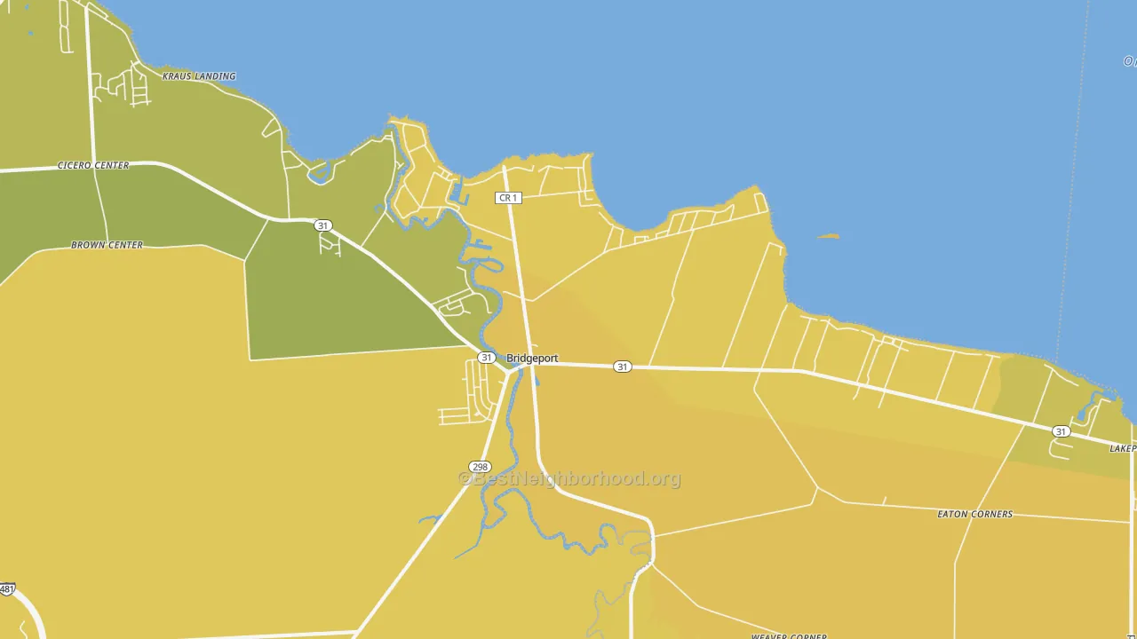 Map of the best neighborhoods in the 13030 area, with better matches in green and worse matches in red