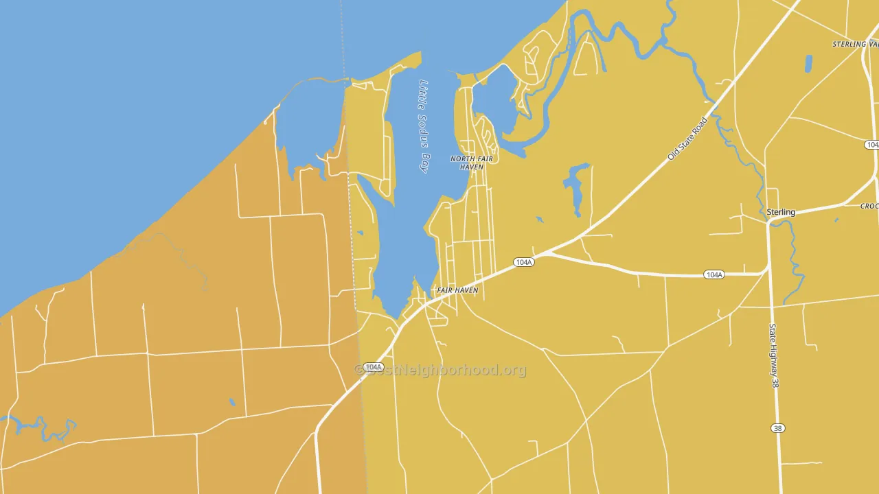 Map of the best neighborhoods in the 13064 area, with better matches in green and worse matches in red