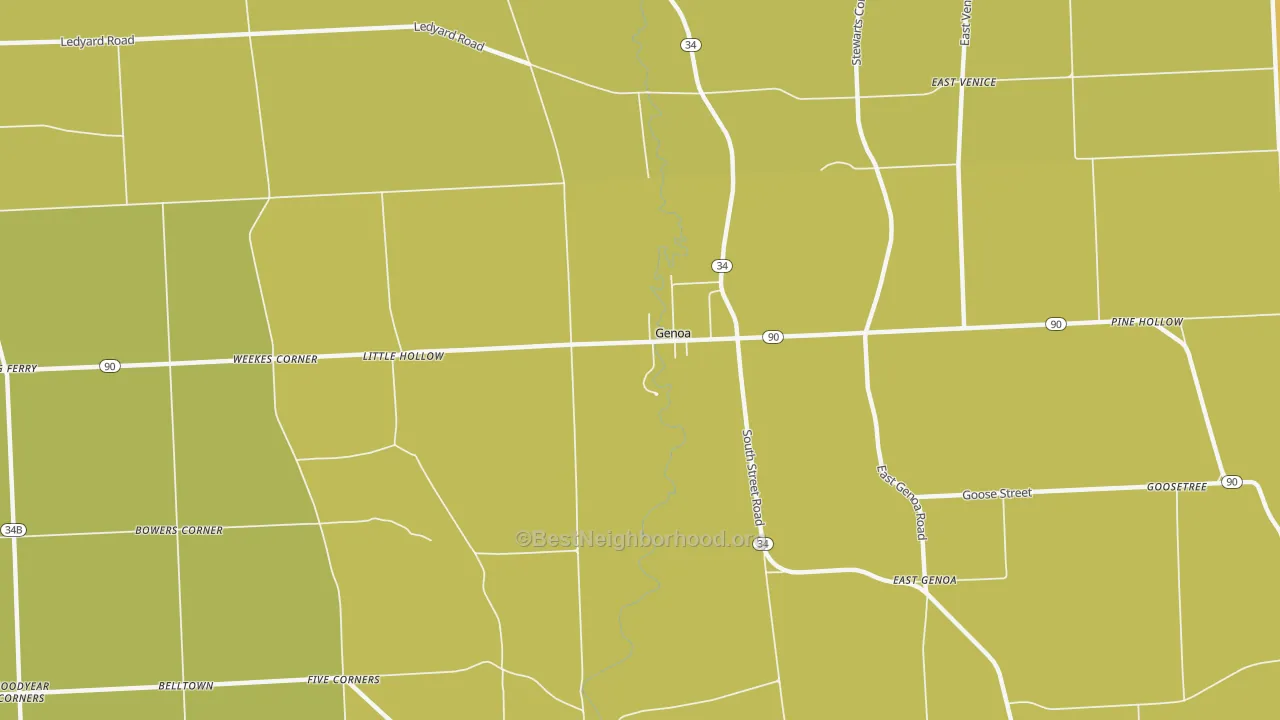 Map of the best neighborhoods in the 13071 area, with better matches in green and worse matches in red
