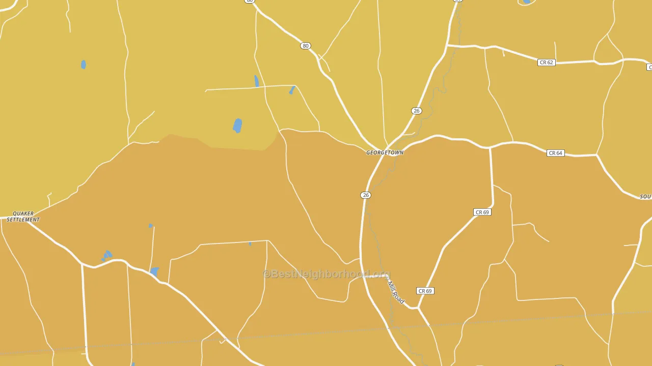 Map of the best neighborhoods in the 13072 area, with better matches in green and worse matches in red