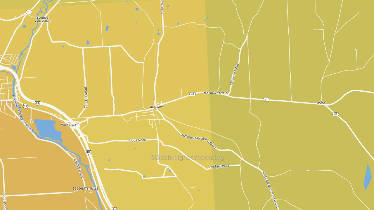 Map of the best neighborhoods in the 13101 area, with better matches in green and worse matches in red