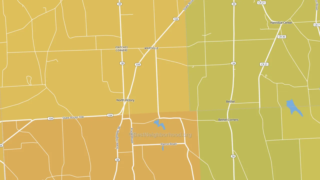 Map of the best neighborhoods in the 13111 area, with better matches in green and worse matches in red