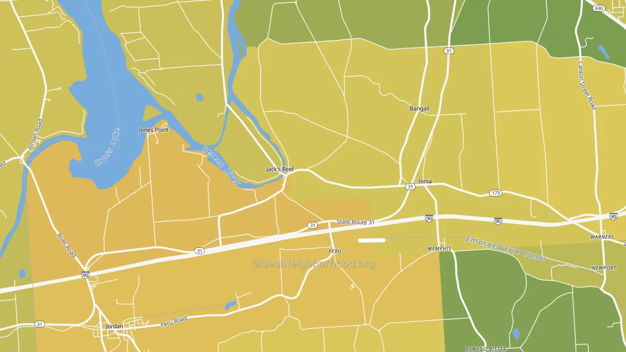 Map of the best neighborhoods in the 13112 area, with better matches in green and worse matches in red