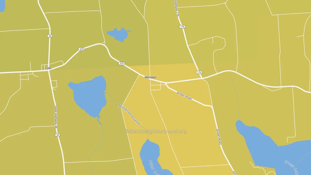 Map of the best neighborhoods in the 13113 area, with better matches in green and worse matches in red