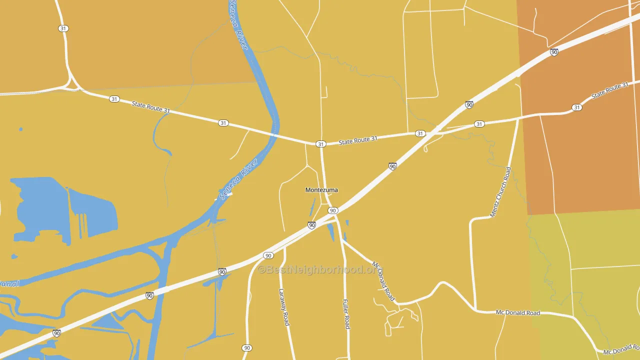 Map of the best neighborhoods in the 13117 area, with better matches in green and worse matches in red