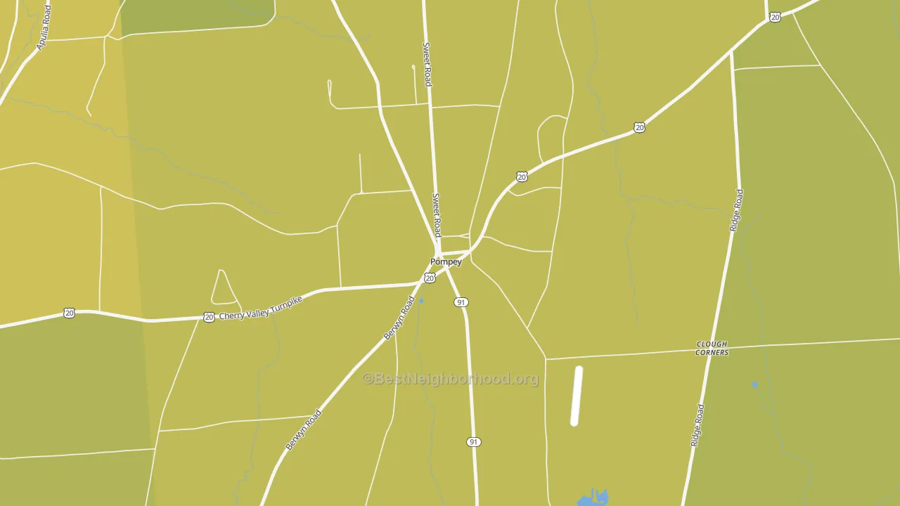 Map of the best neighborhoods in the 13138 area, with better matches in green and worse matches in red