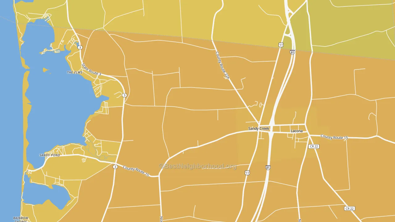 Map of the best neighborhoods in the 13145 area, with better matches in green and worse matches in red