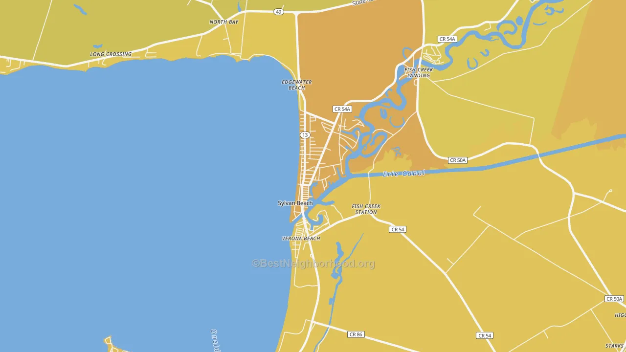 Map of the best neighborhoods in the 13157 area, with better matches in green and worse matches in red