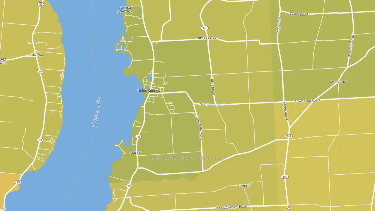 Map of the best neighborhoods in the 13160 area, with better matches in green and worse matches in red