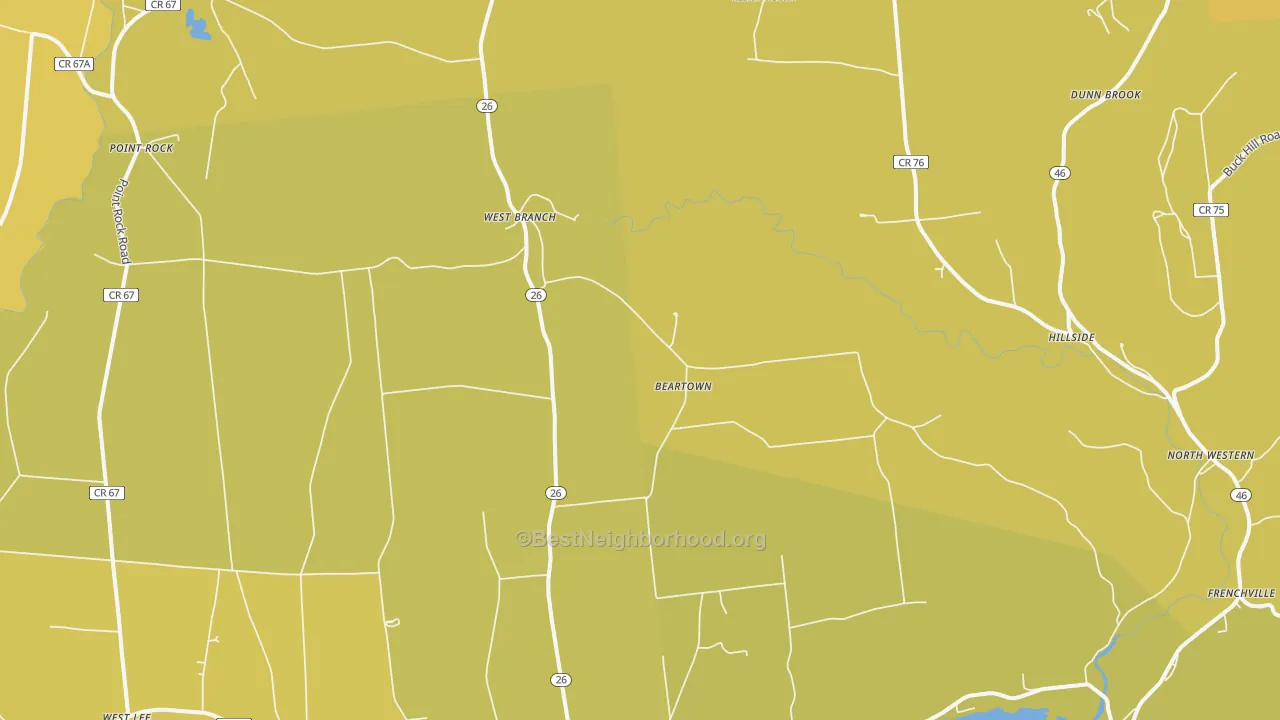 Map of the best neighborhoods in the 13303 area, with better matches in green and worse matches in red