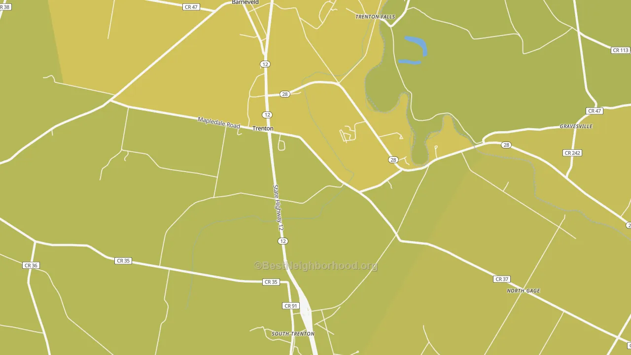Map of the best neighborhoods in the 13304 area, with better matches in green and worse matches in red