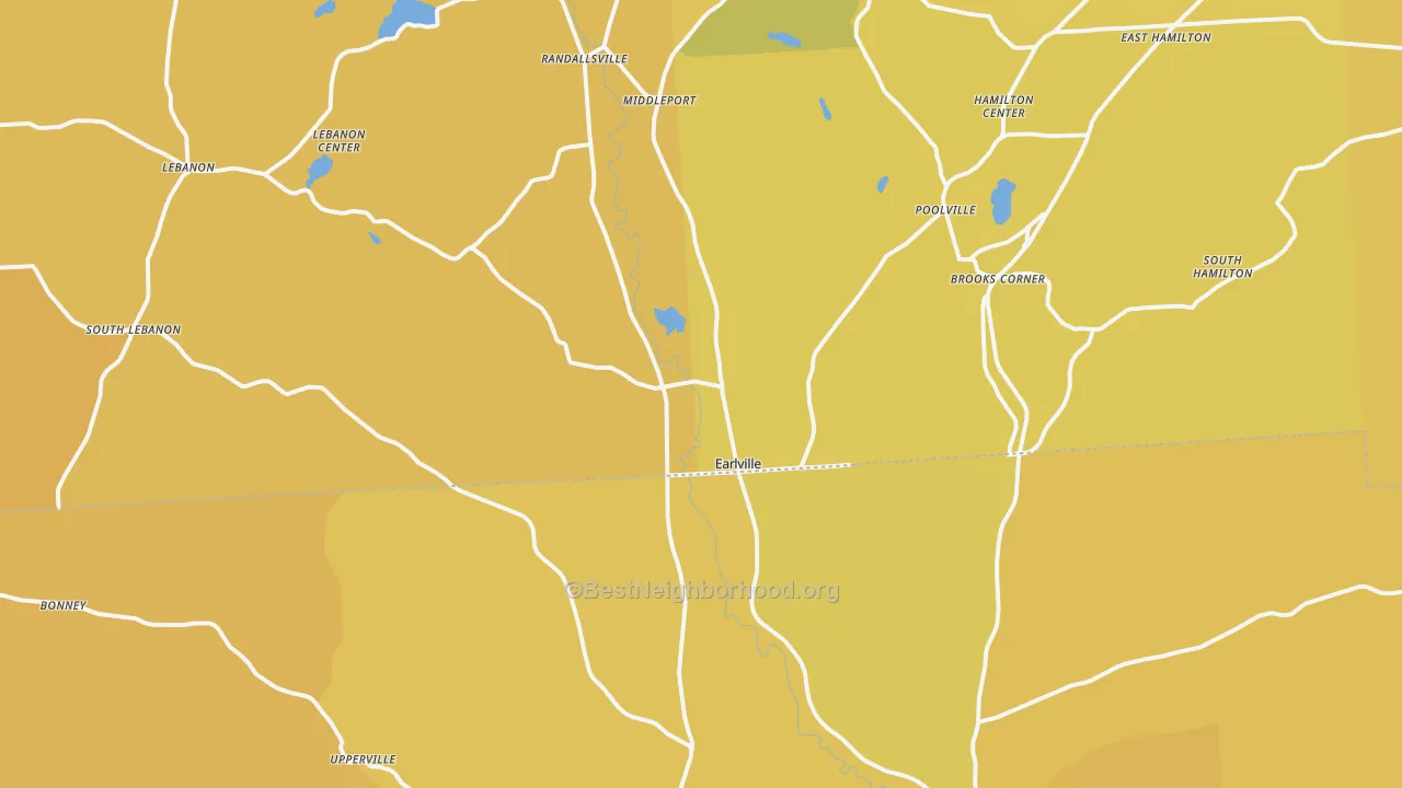 Map of the best neighborhoods in the 13332 area, with better matches in green and worse matches in red