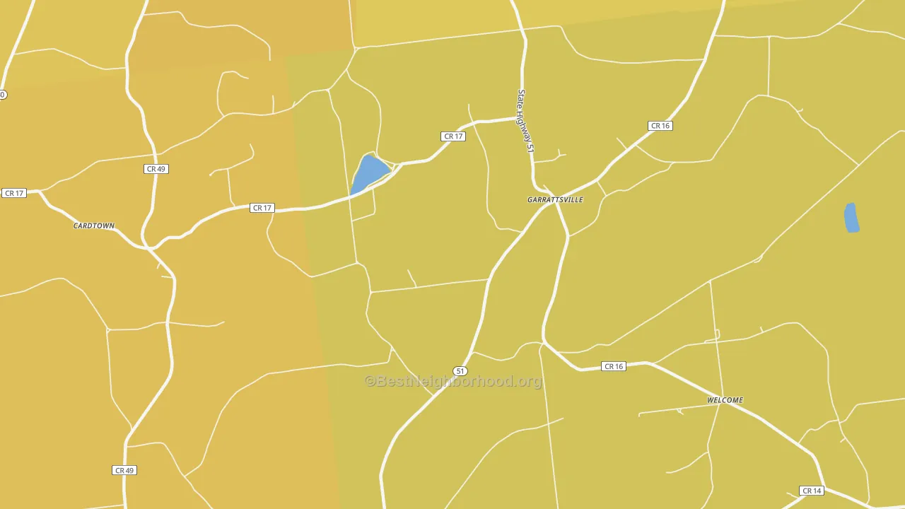 Map of the best neighborhoods in the 13342 area, with better matches in green and worse matches in red