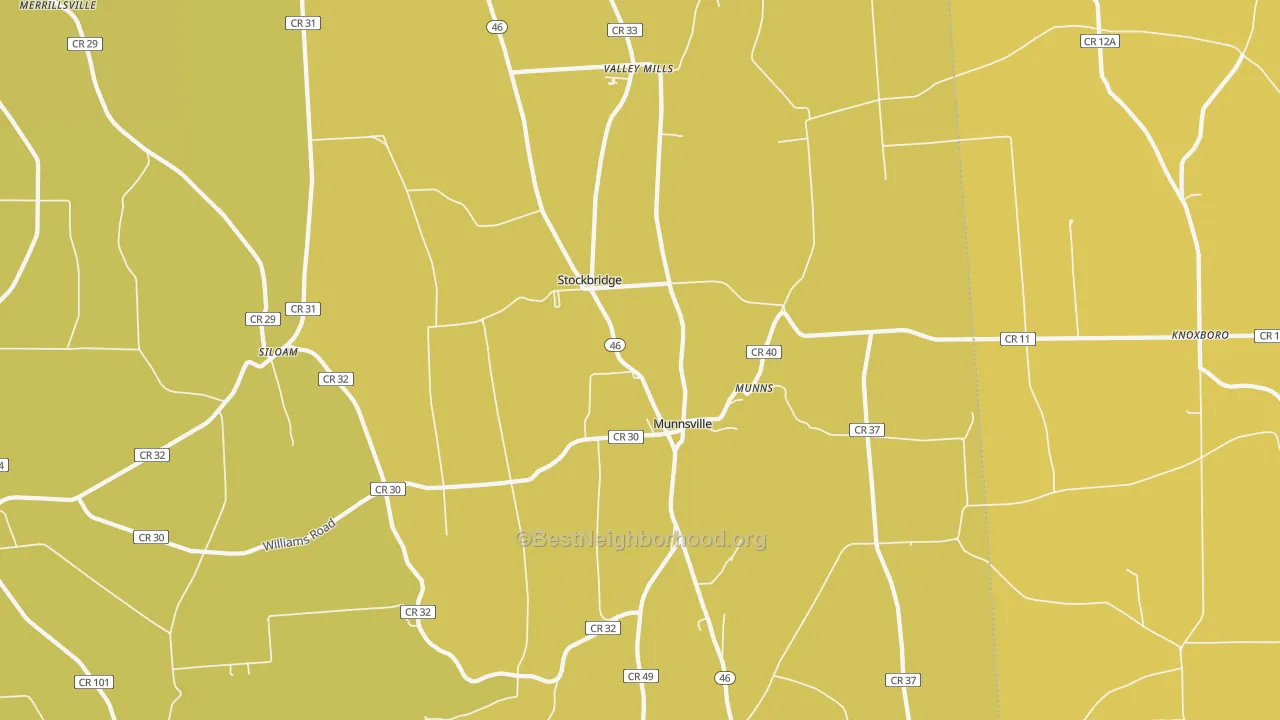 Map of the best neighborhoods in the 13409 area, with better matches in green and worse matches in red