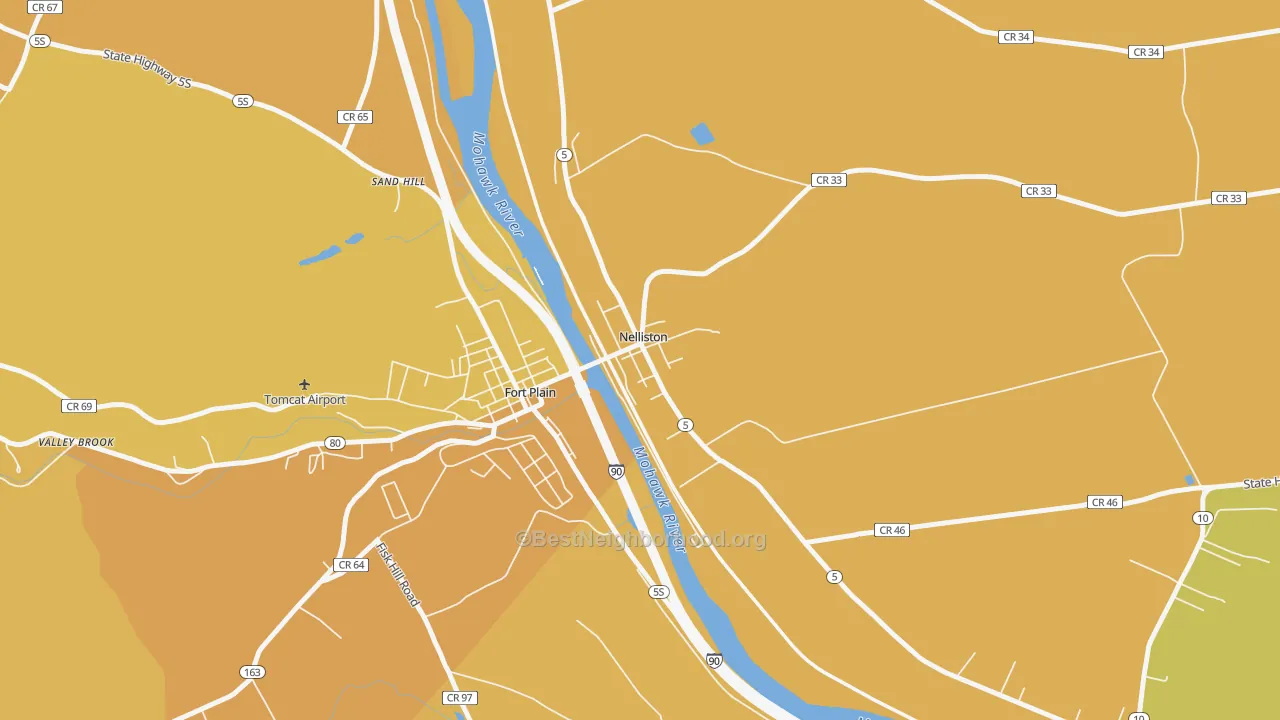 Map of the best neighborhoods in the 13410 area, with better matches in green and worse matches in red