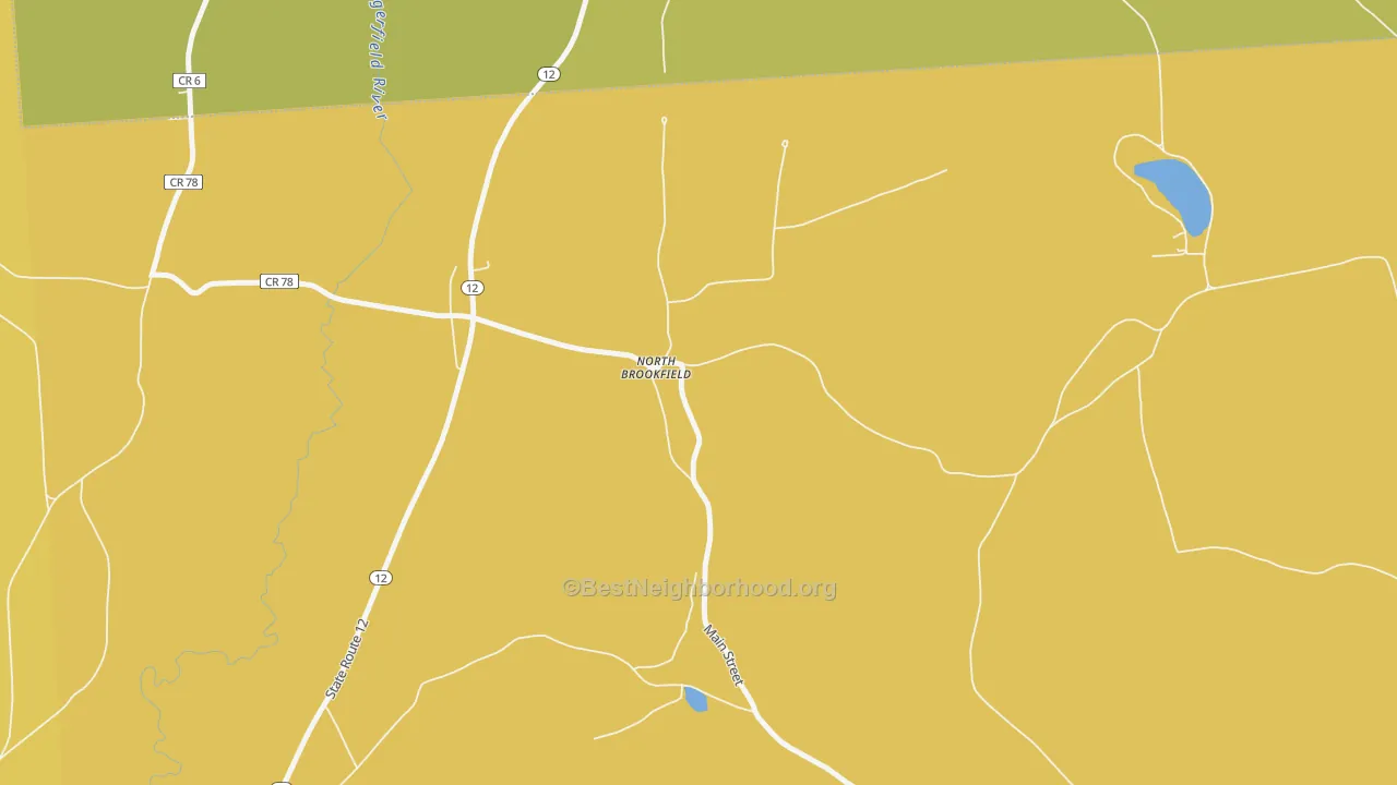 Map of the best neighborhoods in the 13418 area, with better matches in green and worse matches in red