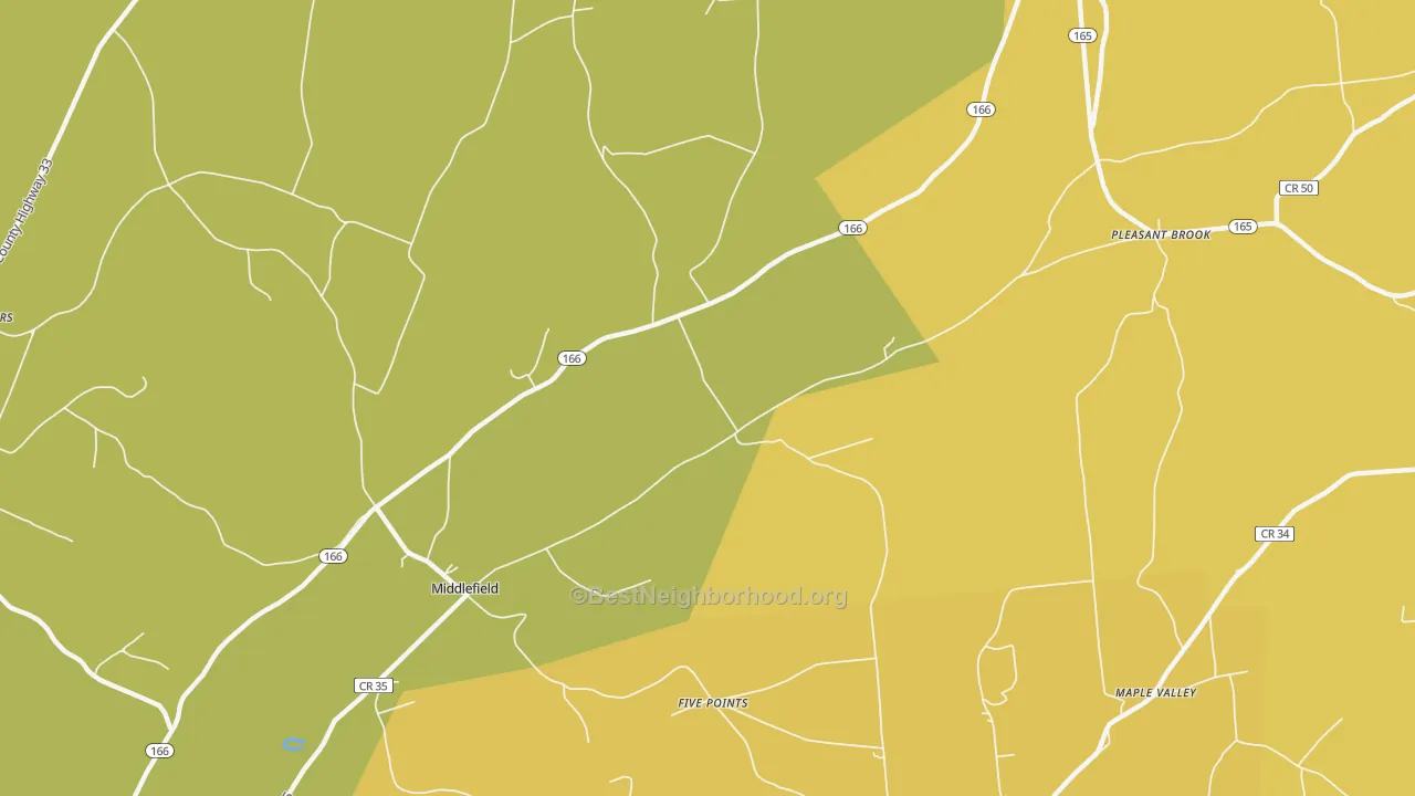 Map of the best neighborhoods in the 13450 area, with better matches in green and worse matches in red